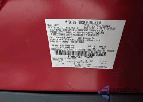 2015 Ford Taurus Sel из США, поврежденный, VIN 1FAHP2H83FG206004